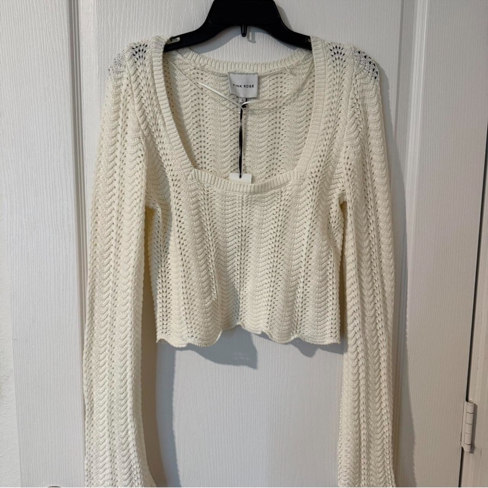 Pink Rose Cream Knit Crop Top